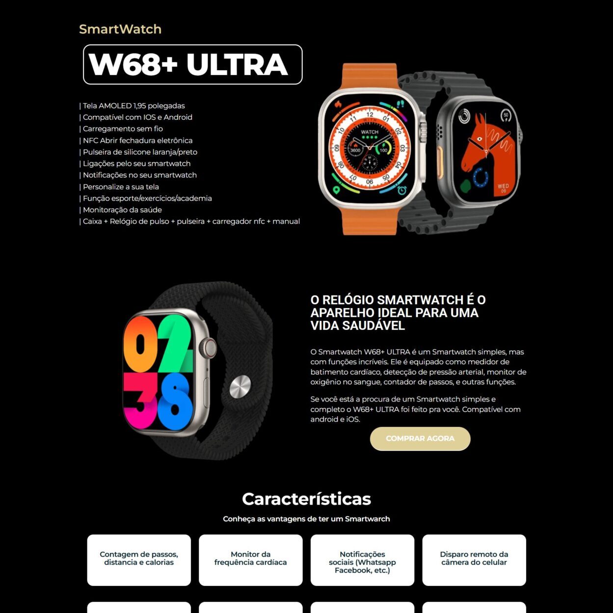 Landing Page para SmartWatch com informações e botão de compra